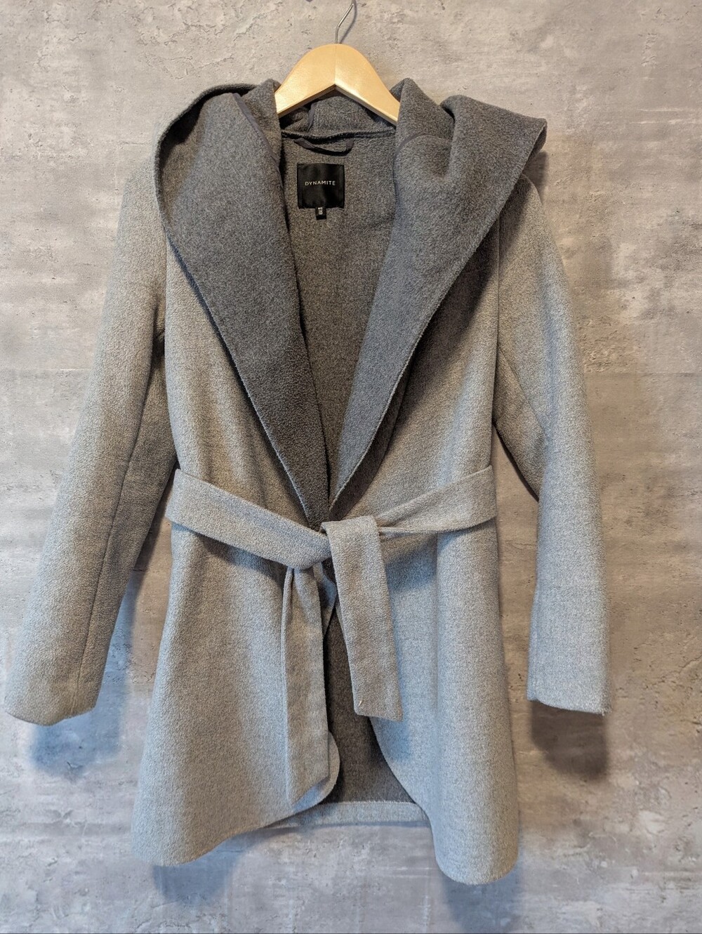 Dynamite - Grey Wrap Coat with Belt and Hood - S